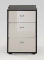 Tokio Bedside Cabinet - 3 Drawer - Magnolia Glass and Havana Carcase - Chrome Handle