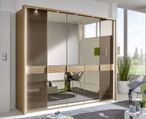 Wega Wardrobe - 5 Door Mirror - Oak and Havana Glass