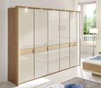 Wega Wardrobe - 5 Door - Oak and Champagne Glass