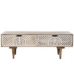 Clearance - Guna Mango Wood White Geometric Printed 2 Drawer Coffee Table - FSS16353