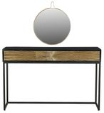 Clearance - Luxe Black and Antique Gold Starburst Dressing Table with Mirror - 2 Drawers - Brand New Item
