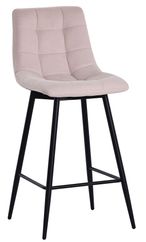 Corona Beige Velvet Fabric High Back Barstool with Black Metal Legs
