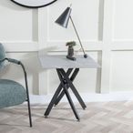 Clearance - Chopstick Grey Glass Square Side Table with Black Metal Legs