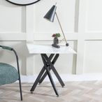 Clearance - Chopstick White Glass Square Side Table with Black Metal Legs