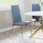 Clearance - Lido Dining Chair in Blue Colour Fabric with Gold Legs