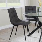 Corona Dining Chairs in Grey Colour Fabric and Black Metal Legs