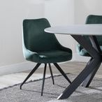 Arctic Green Velvet Fabric Swivel Dining Chair with Black Legs