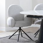 Theo Grey Fabric Swivel Dining Armchair with Black Legs