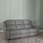 Bentley Light Grey Leather 3 Seater Recliner Sofa