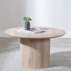 Bern Fluted Oak Effect Round Coffee Table with Drum Base
