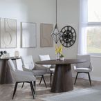 Palma Walnut Oval Dining Set - Ace Beige Fabric Swivel Dining Chair