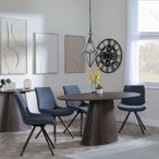 Palma Walnut Oval Dining Set - Boden Dark Grey Fabric Swivel Dining Chair