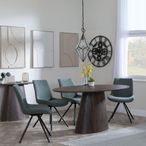 Palma Walnut Oval Dining Set - Boden Green Fabric Swivel Dining Chair
