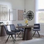 Palma Walnut Oval Dining Set - Boden Grey Fabric Swivel Dining Chair
