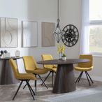 Palma Walnut Oval Dining Set - Boden Yellow Fabric Swivel Dining Chair