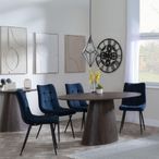 Palma Walnut Oval Dining Set - Corona Blue Fabric Chairs