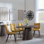 Palma Walnut Oval Dining Set - Corona Yellow Fabric Chairs