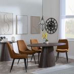 Palma Walnut Oval Dining Set - Darwin Orange Fabric Dining Chair