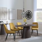 Palma Walnut Oval Dining Set - Darwin Yellow Fabric Dining Chair