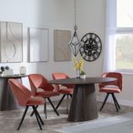Palma Walnut Oval Dining Set - Ion Orange Velvet Fabric Swivel Dining Chair