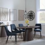 Palma Walnut Oval Dining Set - Peyton Blue Fabric Dining Chair