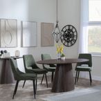 Palma Walnut Oval Dining Set - Peyton Green Fabric Dining Chair