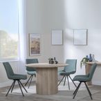 Bern Fluted Dining Set - 4 Seater - 120cm - Round - Oak - 4x Boden Swivel Dining Chairs - Green Fabric
