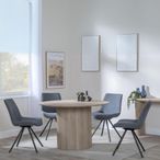 Bern Fluted Dining Set - 4 Seater - 120cm - Round - Oak - 4x Boden Swivel Dining Chairs - Grey Fabric