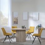 Bern Fluted Oak Effect 4 Seater Round Dining Set - 4 Boden Yellow Fabric Swivel Dining Chair