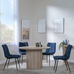 Bern Fluted Oak Effect 4 Seater Round Dining Set - 4 Corona Blue Fabric Chairs