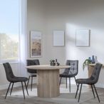 Bern Fluted Oak Effect 4 Seater Round Dining Set - 4 Corona Grey Fabric Chairs