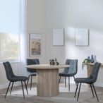 Bern Fluted Oak Effect 4 Seater Round Dining Set - 4 Corona Light Grey Fabric Chairs