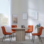 Bern Fluted Oak Effect 4 Seater Round Dining Set - 4 Corona Orange Fabric Chairs