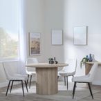 Bern Fluted Oak Effect 4 Seater Round Dining Set - 4 Darwin Cream Fabric Dining Chair