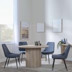 Bern Fluted Dining Set - 4 Seater - 120cm - Round - Oak - 4x Darwin Dining Chairs - Dark Grey Fabric