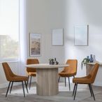 Bern Fluted Oak Effect 4 Seater Round Dining Set - 4 Darwin Orange Fabric Dining Chair