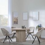 Bern Fluted Dining Set - 4 Seater - 120cm - Round - Oak - 4x Ion Swivel Dining Chairs - Beige Velvet Fabric