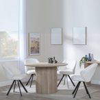 Bern Fluted Oak Effect 4 Seater Round Dining Set - 4 Ion Cream Boucle Teddy Fabric Swivel Dining Chair