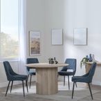Bern Fluted Dining Set - 4 Seater - 120cm - Round - Oak - 4x Peyton Dining Chairs - Blue Fabric