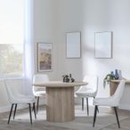 Bern Fluted Oak Effect 4 Seater Round Dining Set - 4 Peyton Cream Fabric Dining Chair