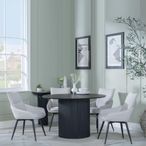 Bern Fluted Black 4 Seater Round Dining Set - 4 Ace Beige Fabric Swivel Dining Chair