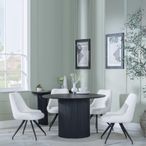 Bern Fluted Black 4 Seater Round Dining Set - 4 Arctic Cream Velvet Fabric Swivel Dining Chair