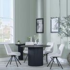 Bern Fluted Black 4 Seater Round Dining Set - 4 Boden Cream Fabric Swivel Dining Chair