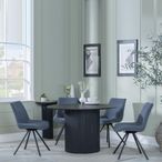 Bern Fluted Dining Set - 4 Seater - 120cm - Round - Black - 4x Boden Swivel Dining Chairs - Dark Grey Fabric