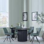 Bern Fluted Dining Set - 4 Seater - 120cm - Round - Black - 4x Boden Swivel Dining Chairs - Green Fabric