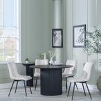 Bern Fluted Black 4 Seater Round Dining Set - 4 Corona Beige Fabric Chairs