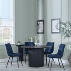 Bern Fluted Black 4 Seater Round Dining Set - 4 Corona Blue Fabric Chairs