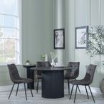 Bern Fluted Black 4 Seater Round Dining Set - 4 Corona Grey Fabric Chairs