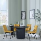 Bern Fluted Black 4 Seater Round Dining Set - 4 Corona Yellow Fabric Chairs