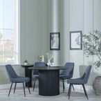 Bern Fluted Dining Set - 4 Seater - 120cm - Round - Black - 4x Darwin Dining Chairs - Dark Grey Fabric